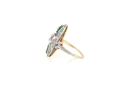 Antique Edwardian 1910s 1.50 Carat Diamond and 1.00 Carat Emerald Dinner Ring