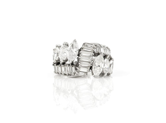 Vintage 1950s 5.00 Carat Marquise and Baguette Cut Diamonds Ring