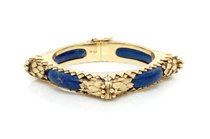Vintage 1960s Lapis and Gold Bangle Bracelet