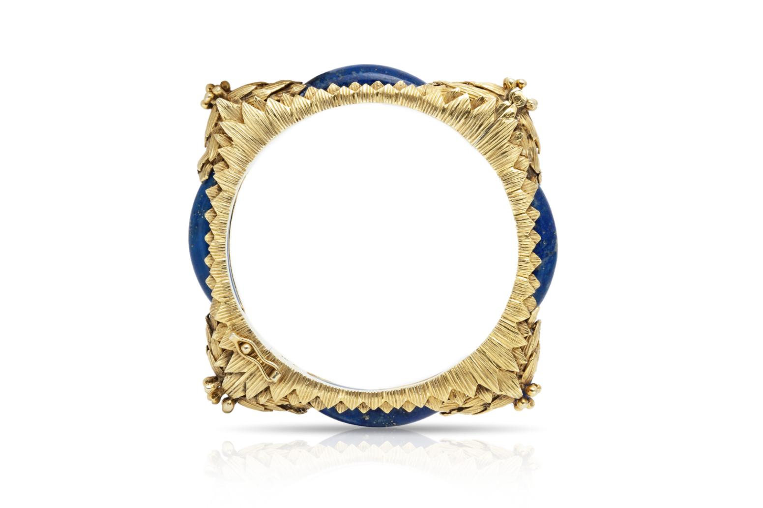 Vintage 1960s Lapis and Gold Bangle Bracelet