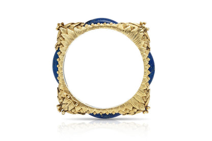 Vintage 1960s Lapis and Gold Bangle Bracelet