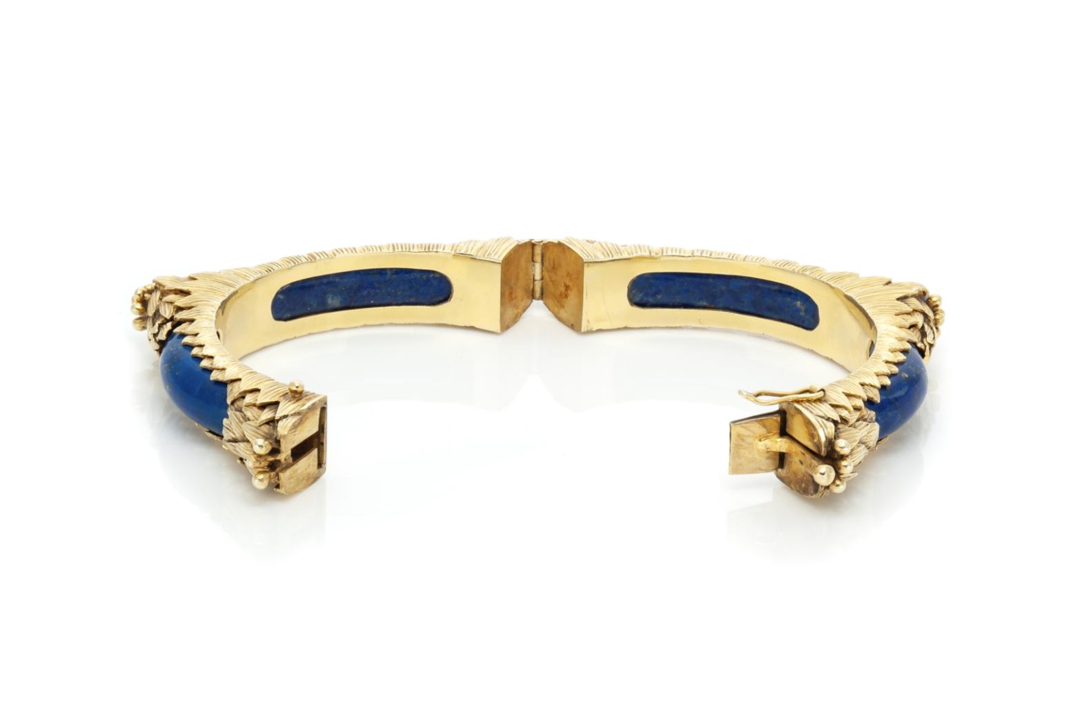 Vintage 1960s Lapis and Gold Bangle Bracelet