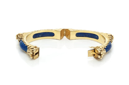 Vintage 1960s Lapis and Gold Bangle Bracelet
