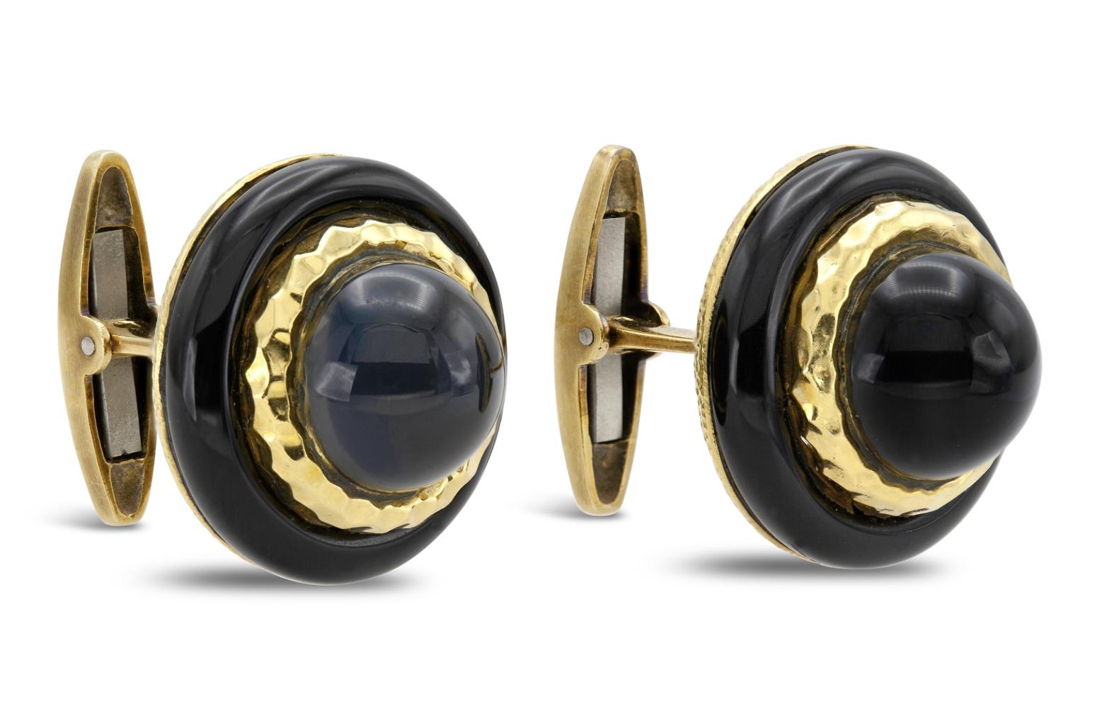 Vintage 1960s R. Stone Black Diopside and Onyx Cufflinks