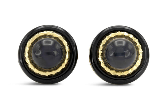 Vintage 1960s R. Stone Black Diopside and Onyx Cufflinks