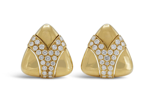 Vintage 1980s Gold Triangle Earrings with Diamonds