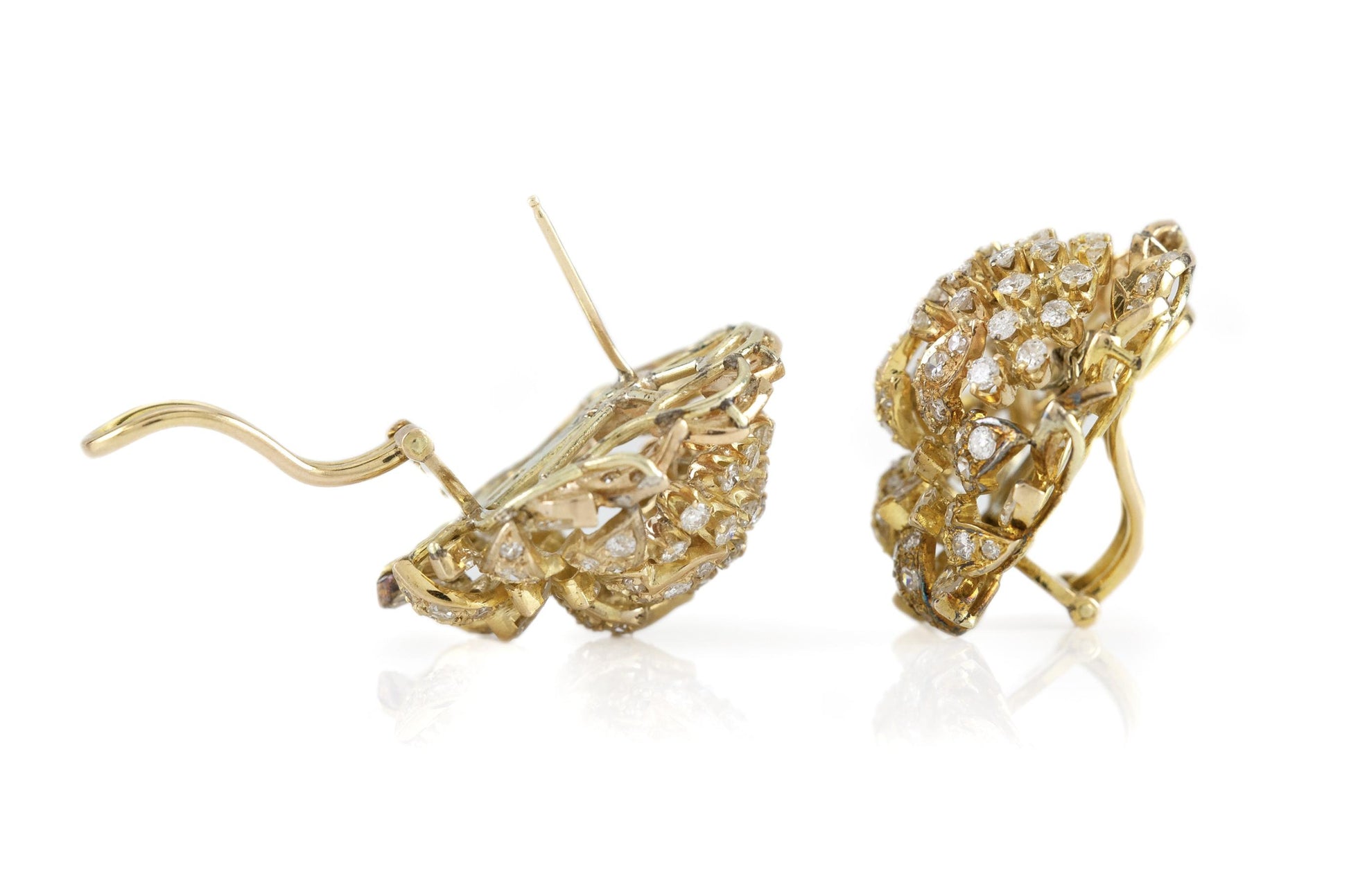 Vintage 1960s 5.00 Carat Diamond Cabbage Earrings