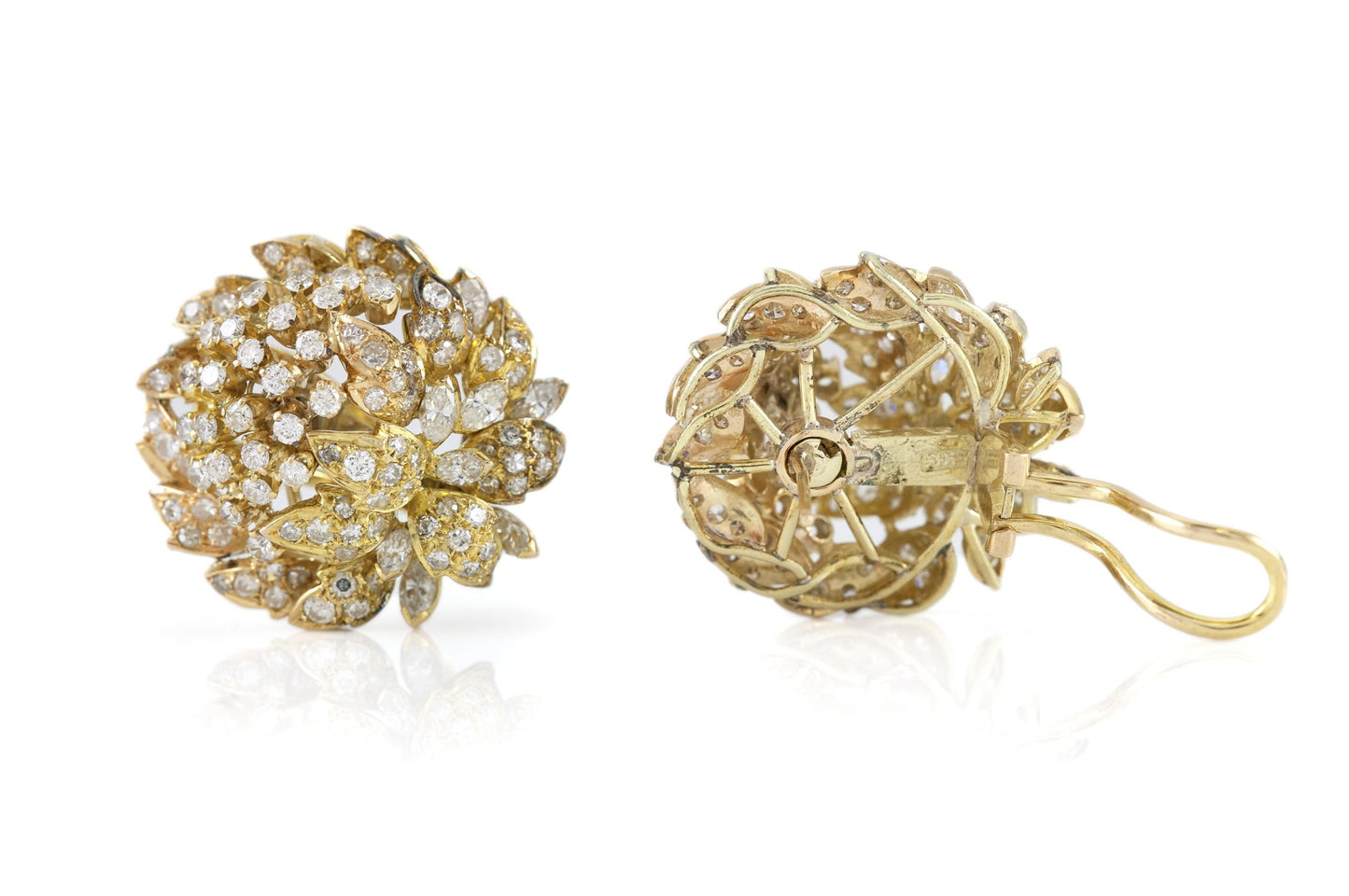 Vintage 1960s 5.00 Carat Diamond Cabbage Earrings