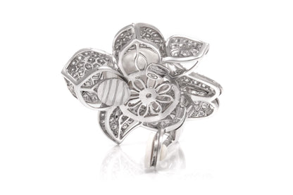 Vintage 1950s Pearl and 13.50 Carat Diamond Flower Earrings