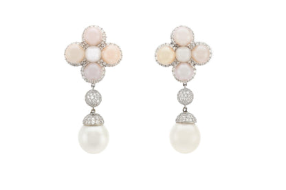 Pearl Dangle Earrings with Diamonds