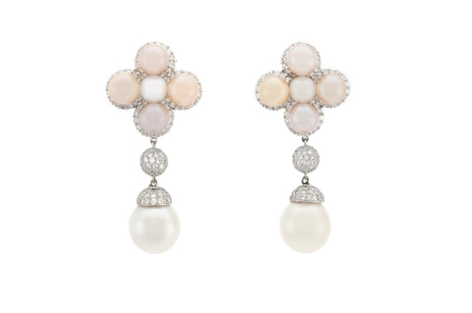 Pearl Dangle Earrings with Diamonds