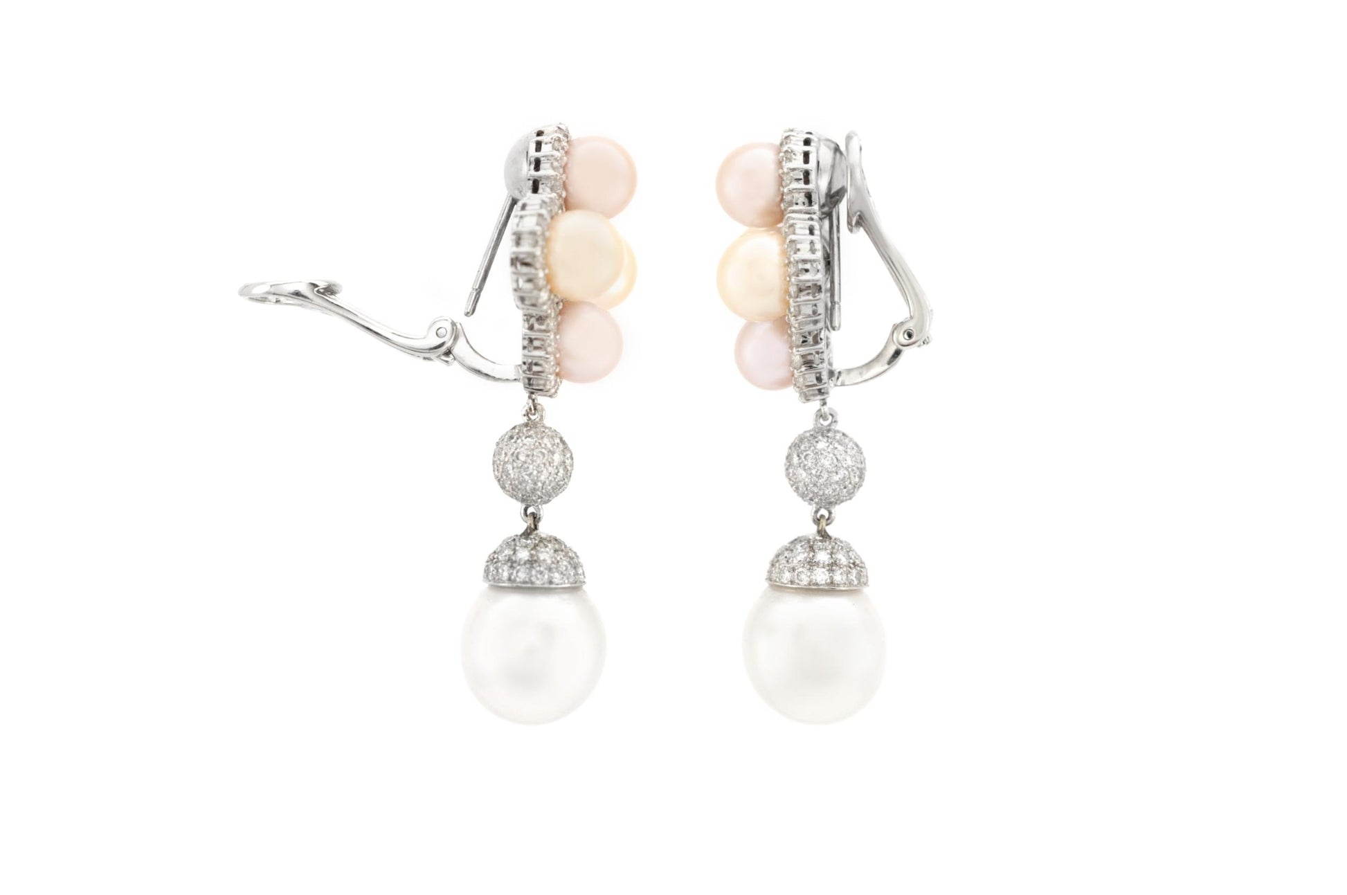 Pearl Dangle Earrings with Diamonds