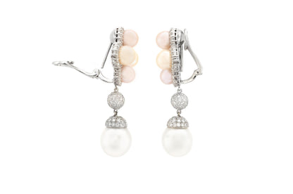 Pearl Dangle Earrings with Diamonds
