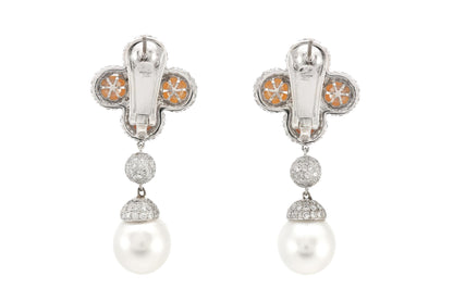 Pearl Dangle Earrings with Diamonds
