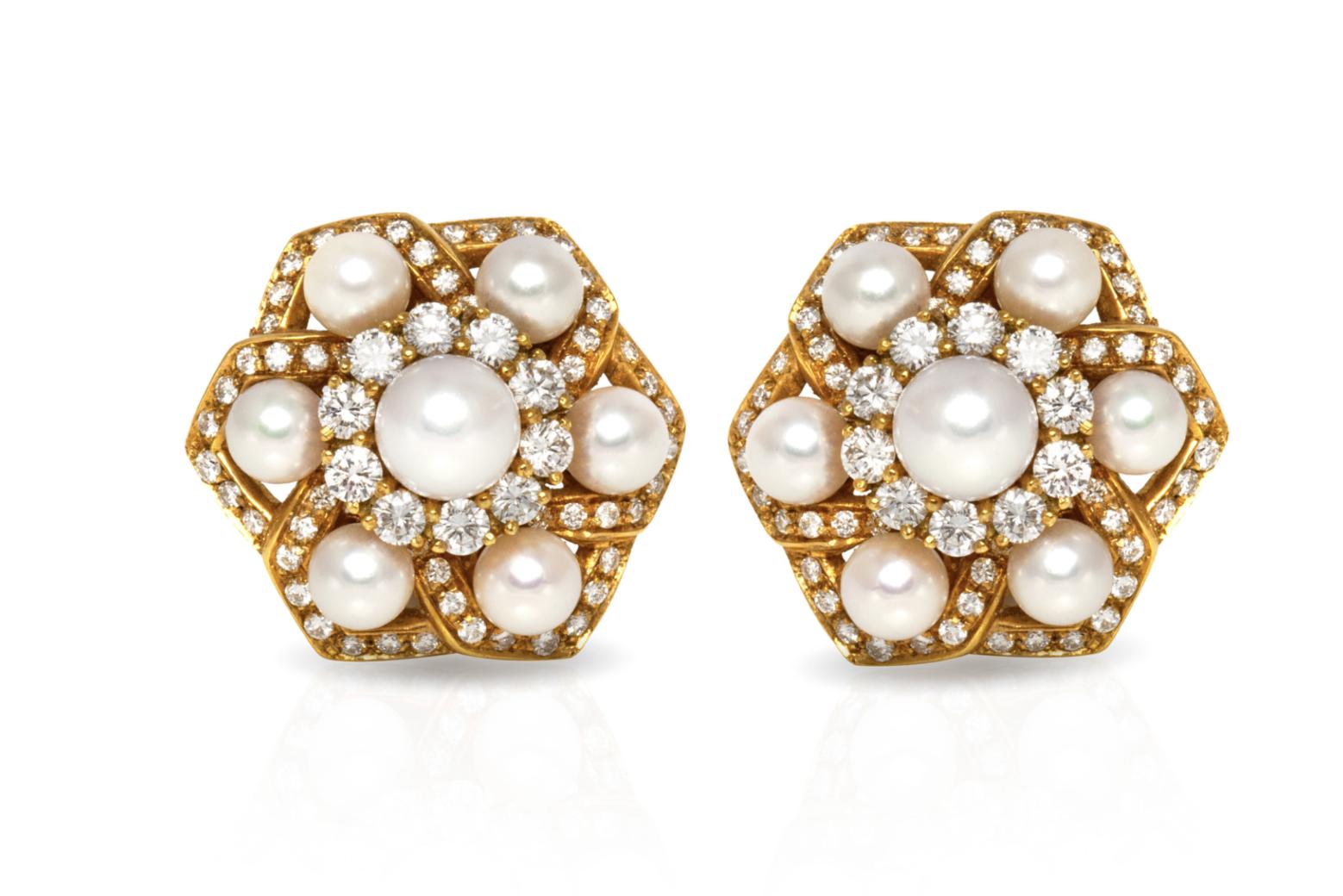 Vintage 1970s Pearl and 5.00 Carat Diamond Earrings