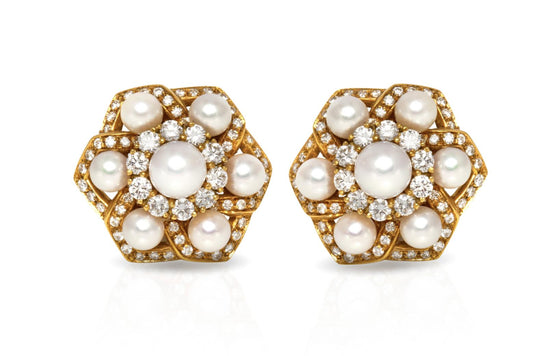 Vintage 1970s Pearl and 5.00 Carat Diamond Earrings
