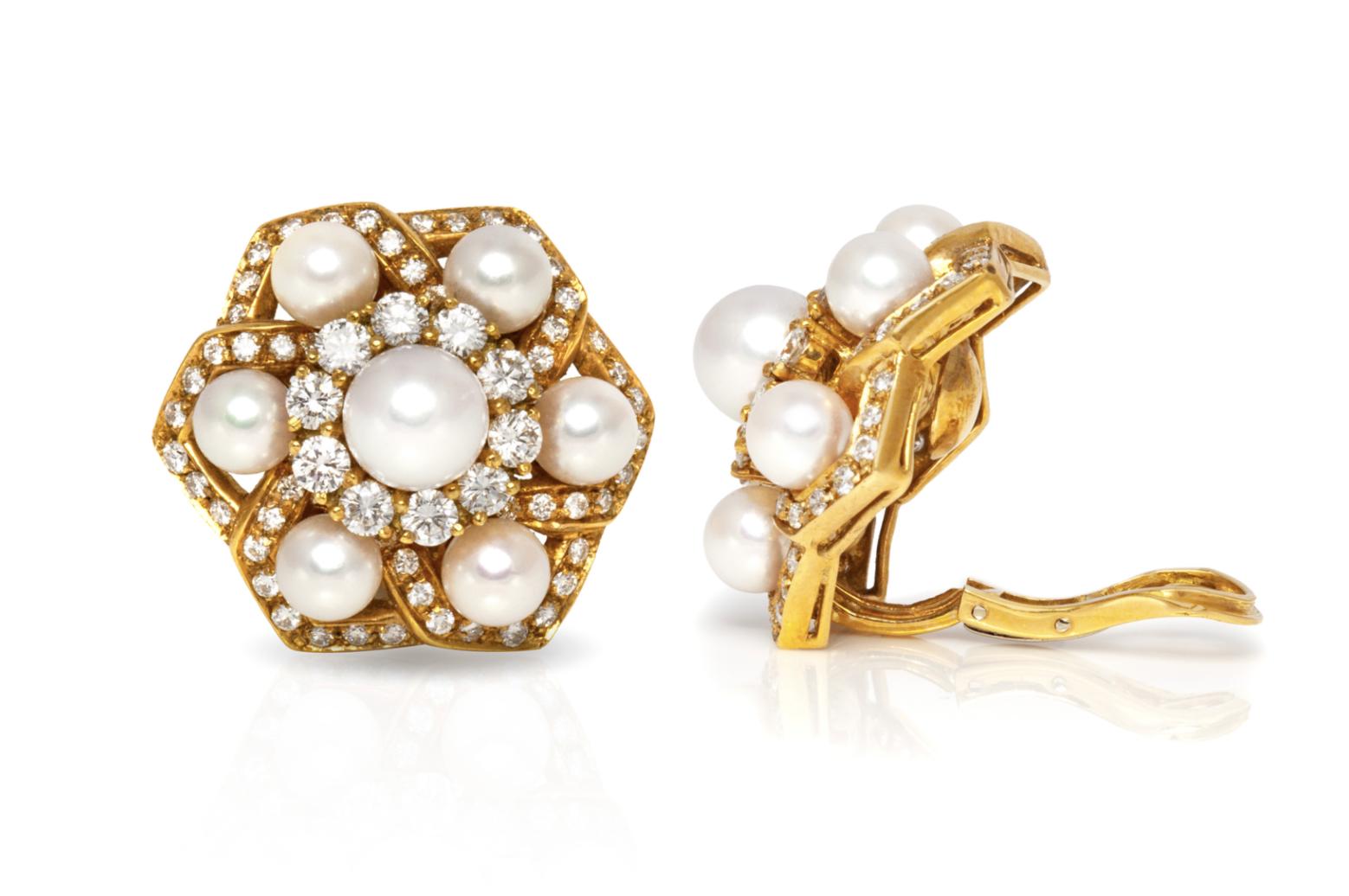 Vintage 1970s Pearl and 5.00 Carat Diamond Earrings