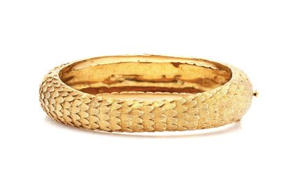 Vintage 1960s Gold Dragon Scales Hinged Bangle Bracelet