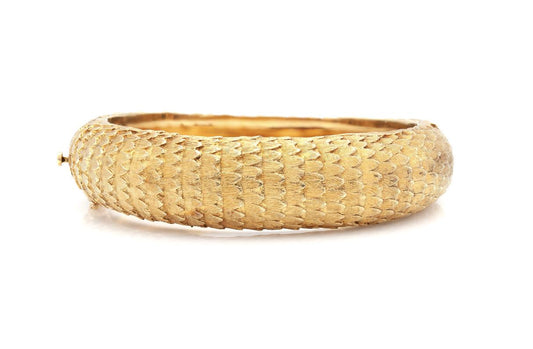 Vintage 1960s Gold Dragon Scales Hinged Bangle Bracelet