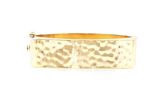 Vintage 1940s Retro Hammered Gold Hinged Square Bangle Bracelet