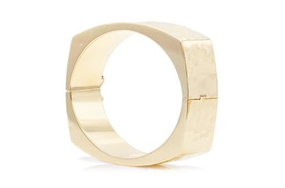 Vintage 1940s Retro Hammered Gold Hinged Square Bangle Bracelet