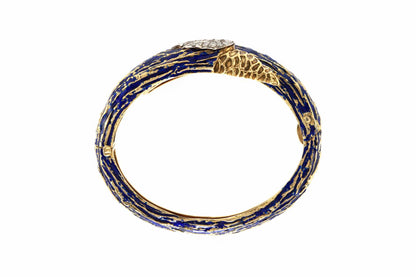 Vintage 1970s Enamel Bypass Hinged Bangle with Diamonds