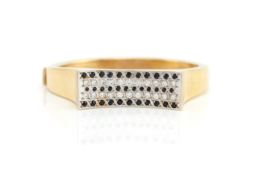 Vintage 1980s Gold Hinged Bangle with Diamonds and Sapphires