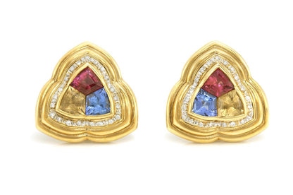 Vintage 1970s Multi-Gem Triangle Earrings with Diamonds