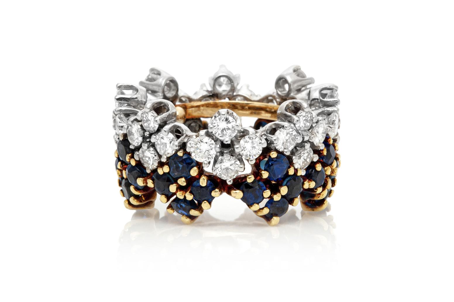 Vintage 1950s 3.00 Carat Sapphire and 2.30 Carat Diamond Band