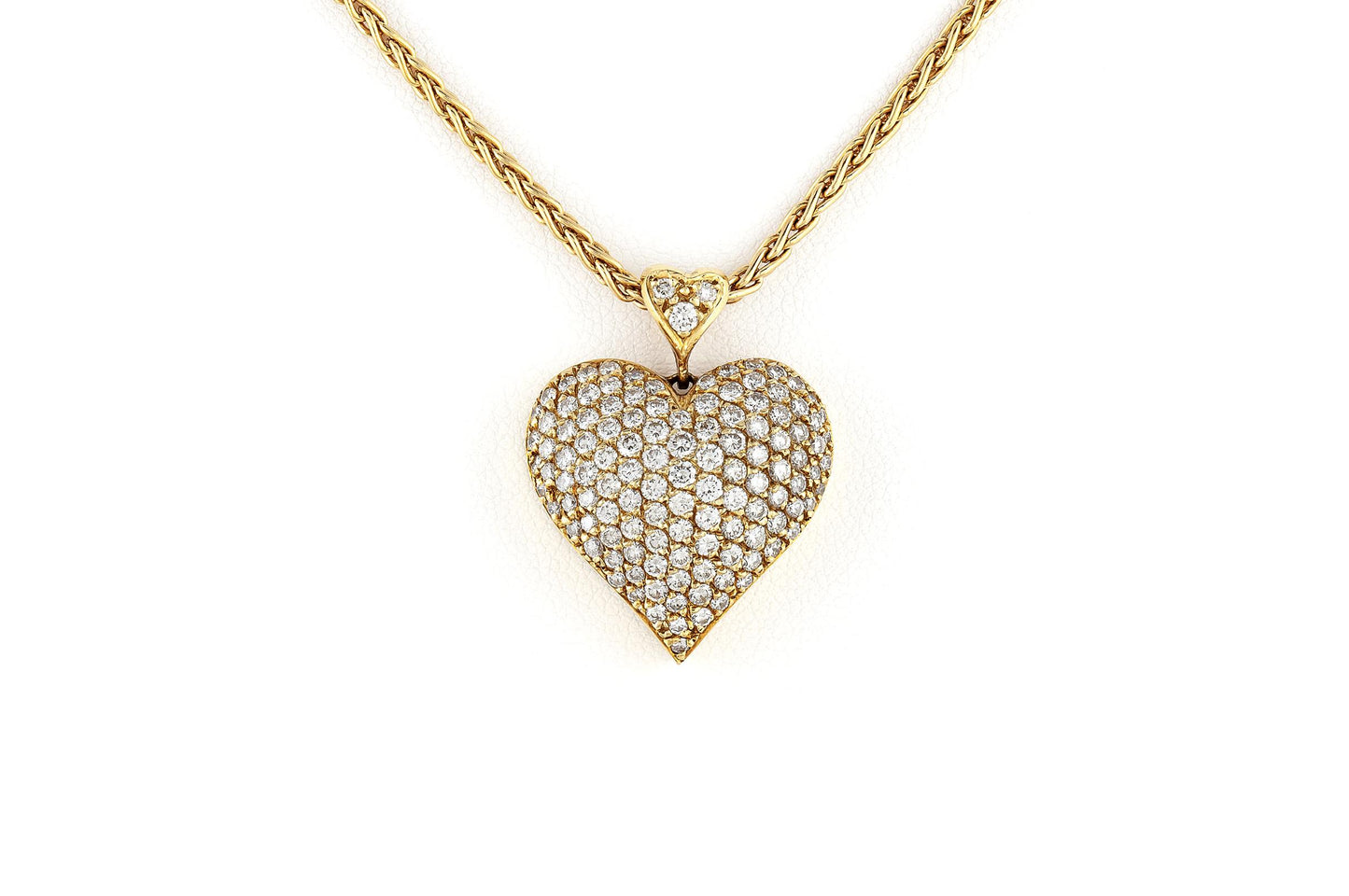3.50 Carat Diamond Pave Puff Heart Pendant Necklace