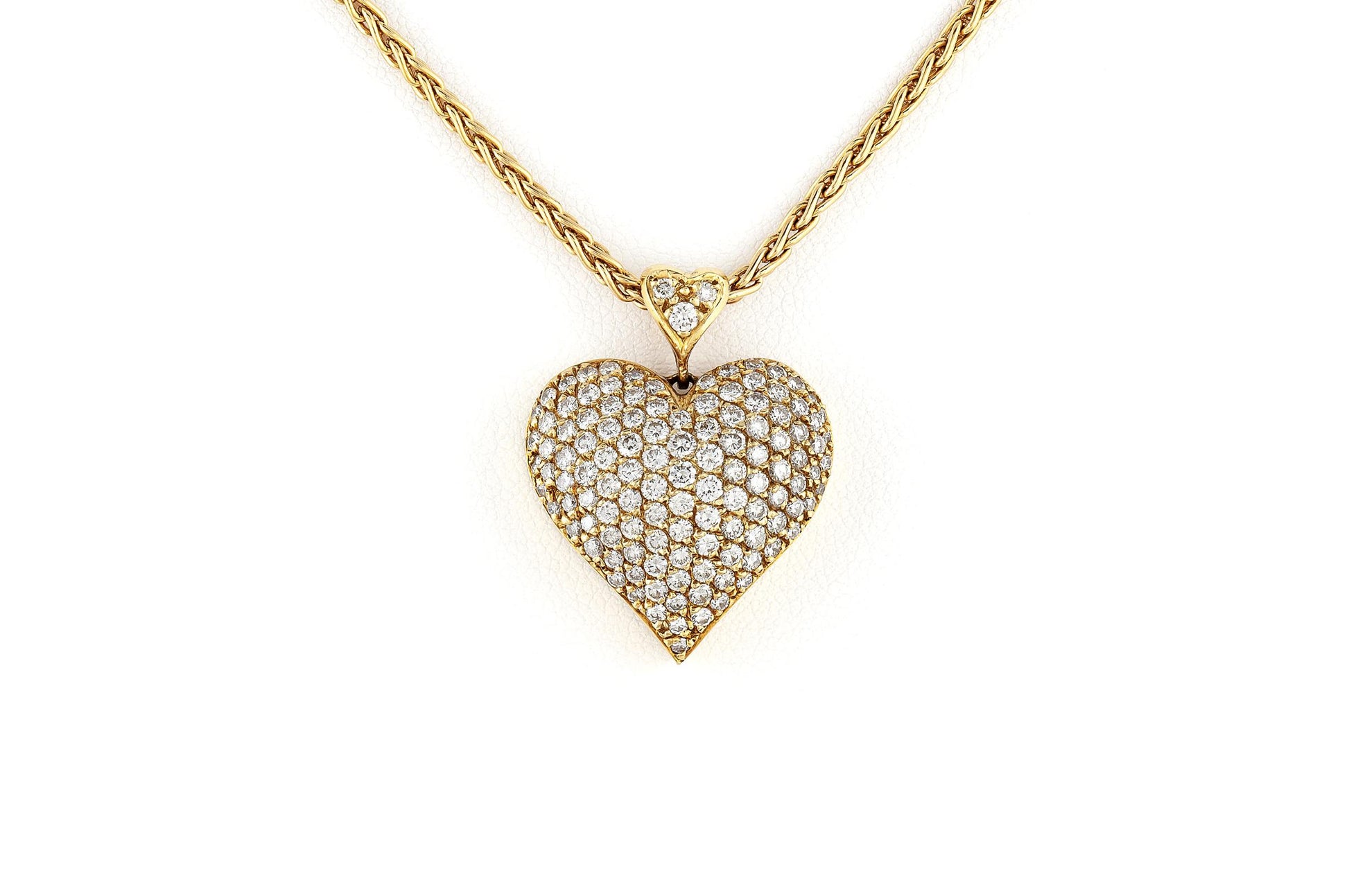 3.50 Carat Diamond Pave Puff Heart Pendant Necklace