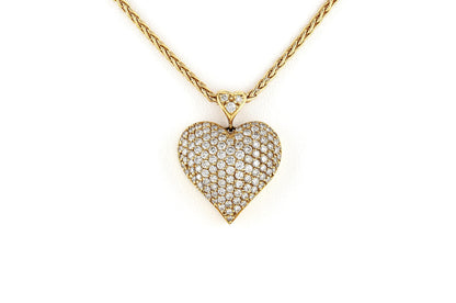 3.50 Carat Diamond Pave Puff Heart Pendant Necklace