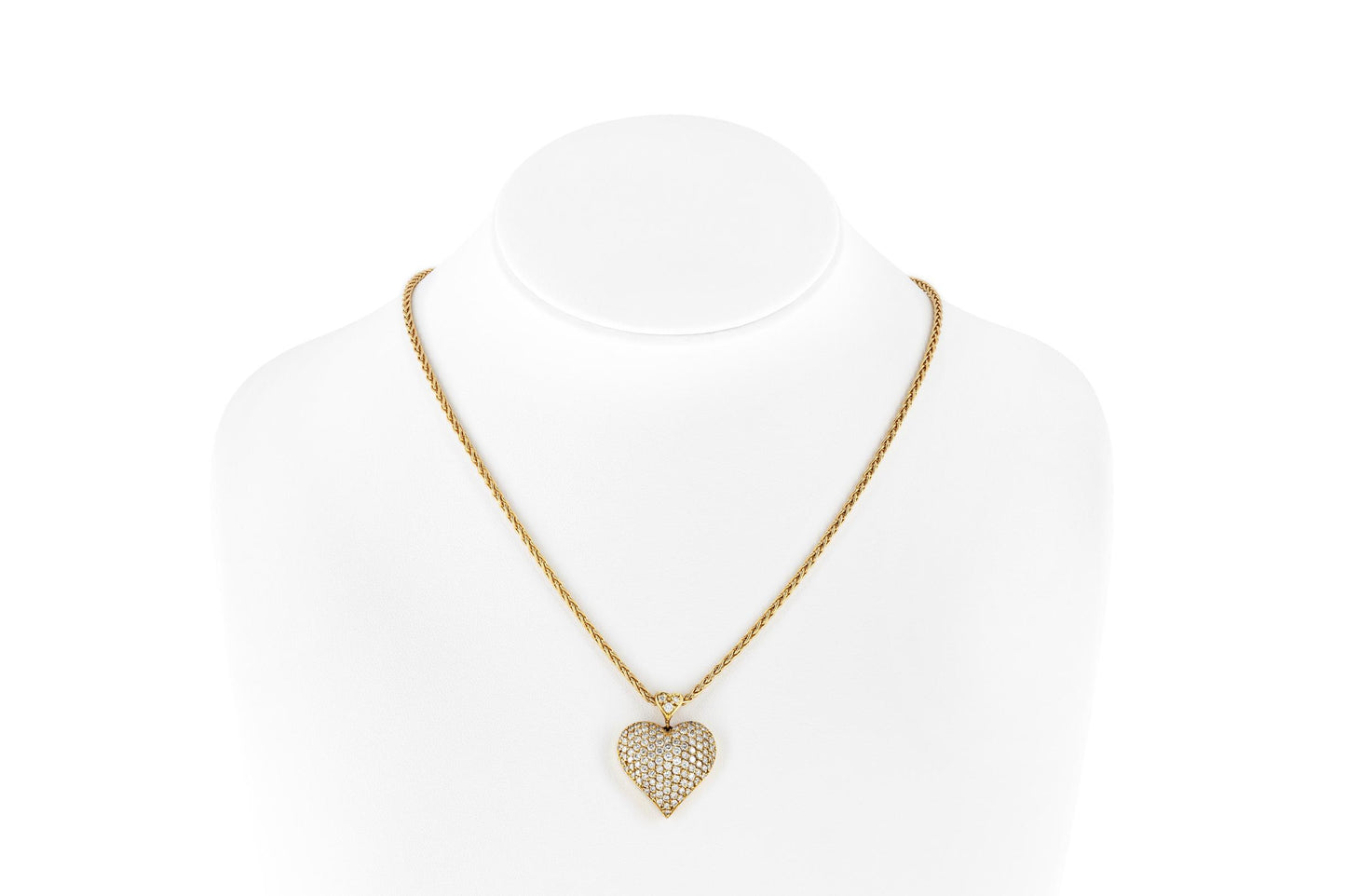 3.50 Carat Diamond Pave Puff Heart Pendant Necklace