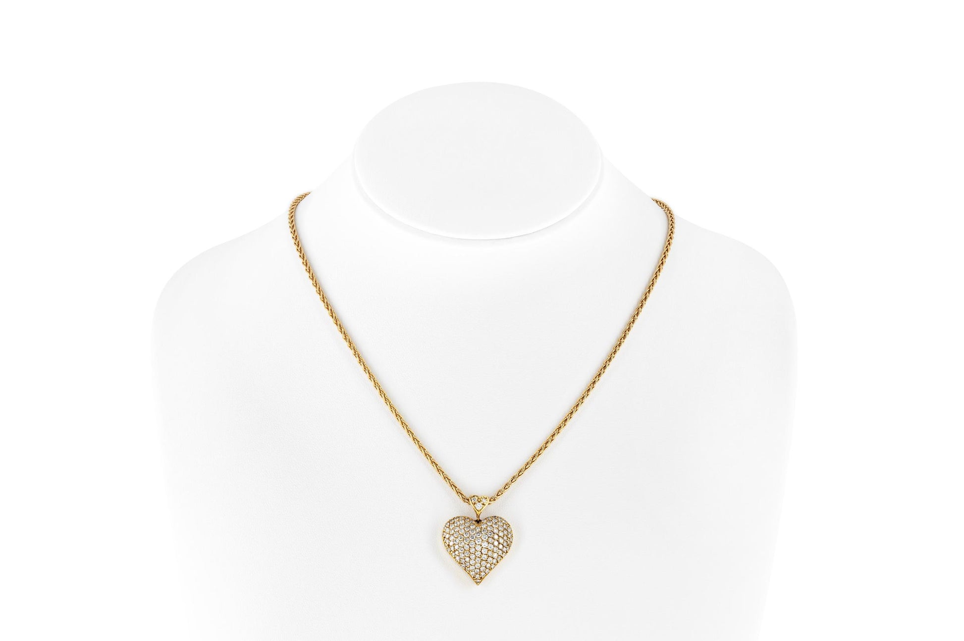 3.50 Carat Diamond Pave Puff Heart Pendant Necklace