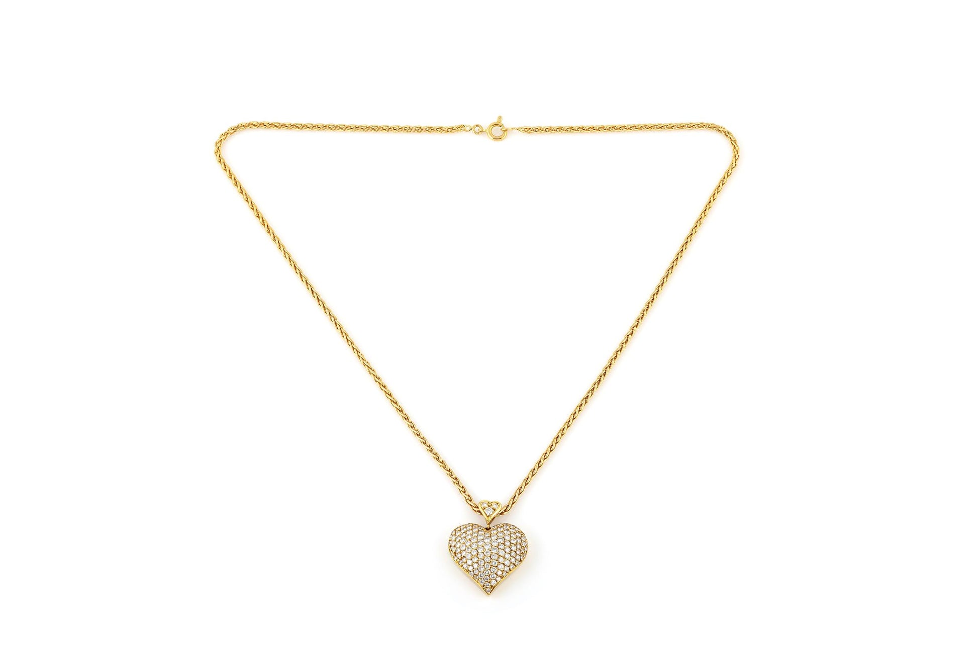 3.50 Carat Diamond Pave Puff Heart Pendant Necklace