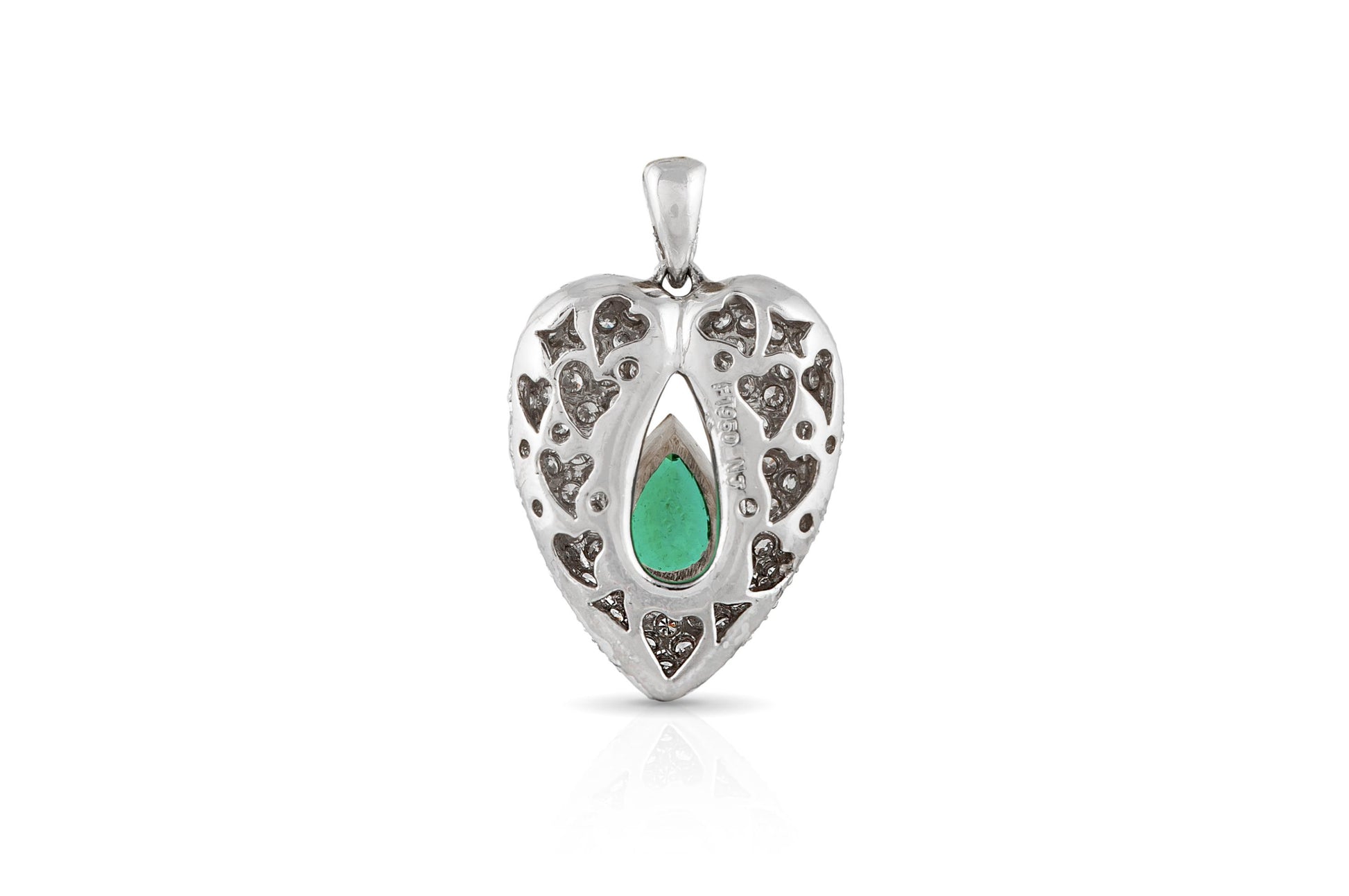 1.00 Carat Pear-Shaped Emerald and 1.30 Carat Diamond Pave Puff Heart Pendant