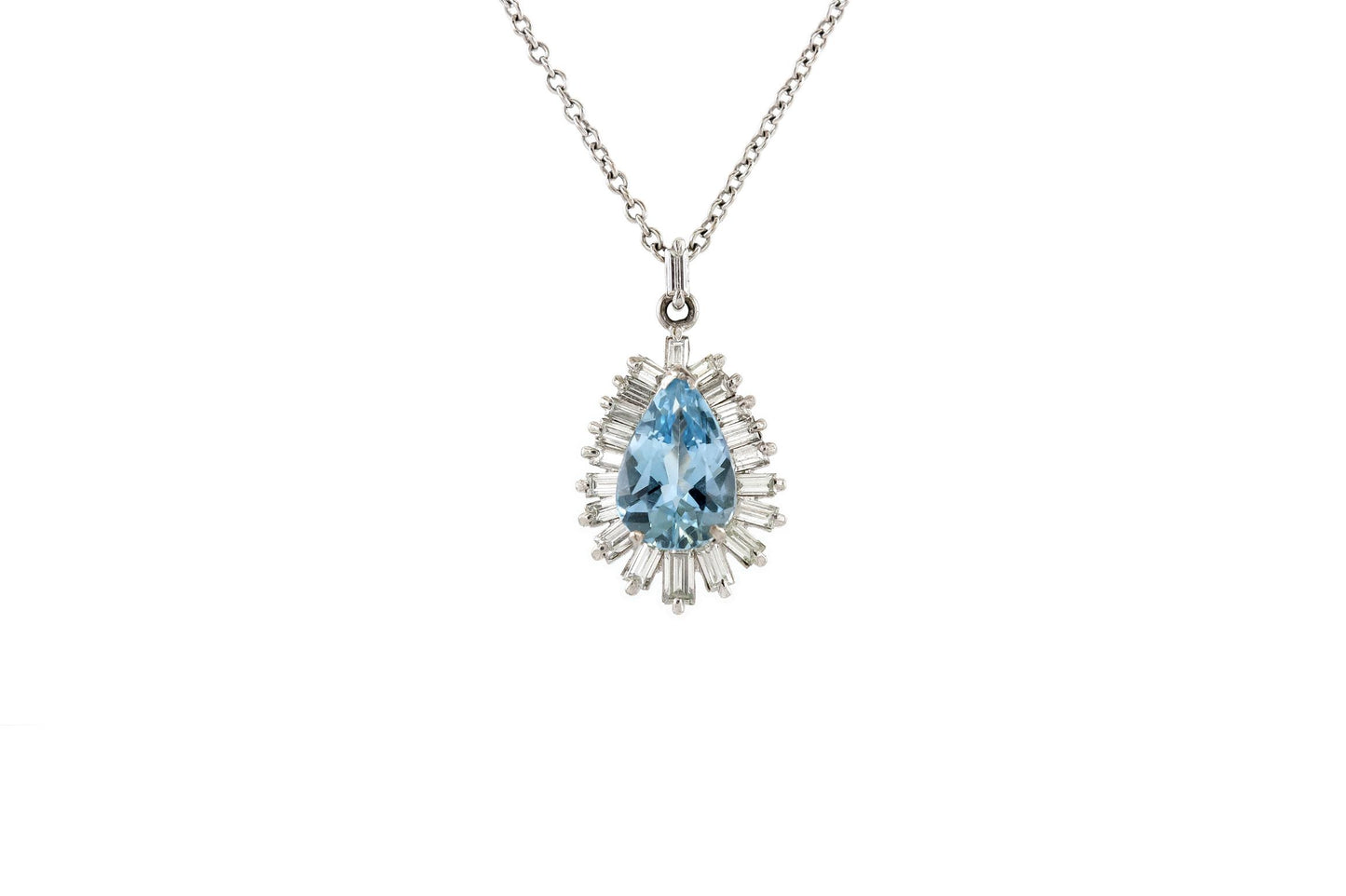 Vintage 1950s 2.50 Carat Pear-Shaped Aquamarine Pendant Necklace with Diamonds