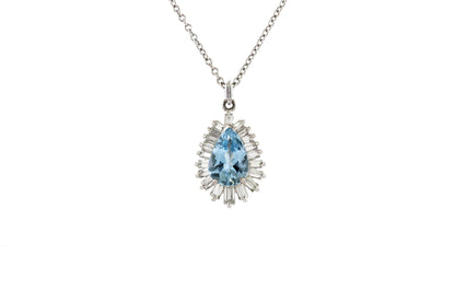 Vintage 1950s 2.50 Carat Pear-Shaped Aquamarine Pendant Necklace with Diamonds