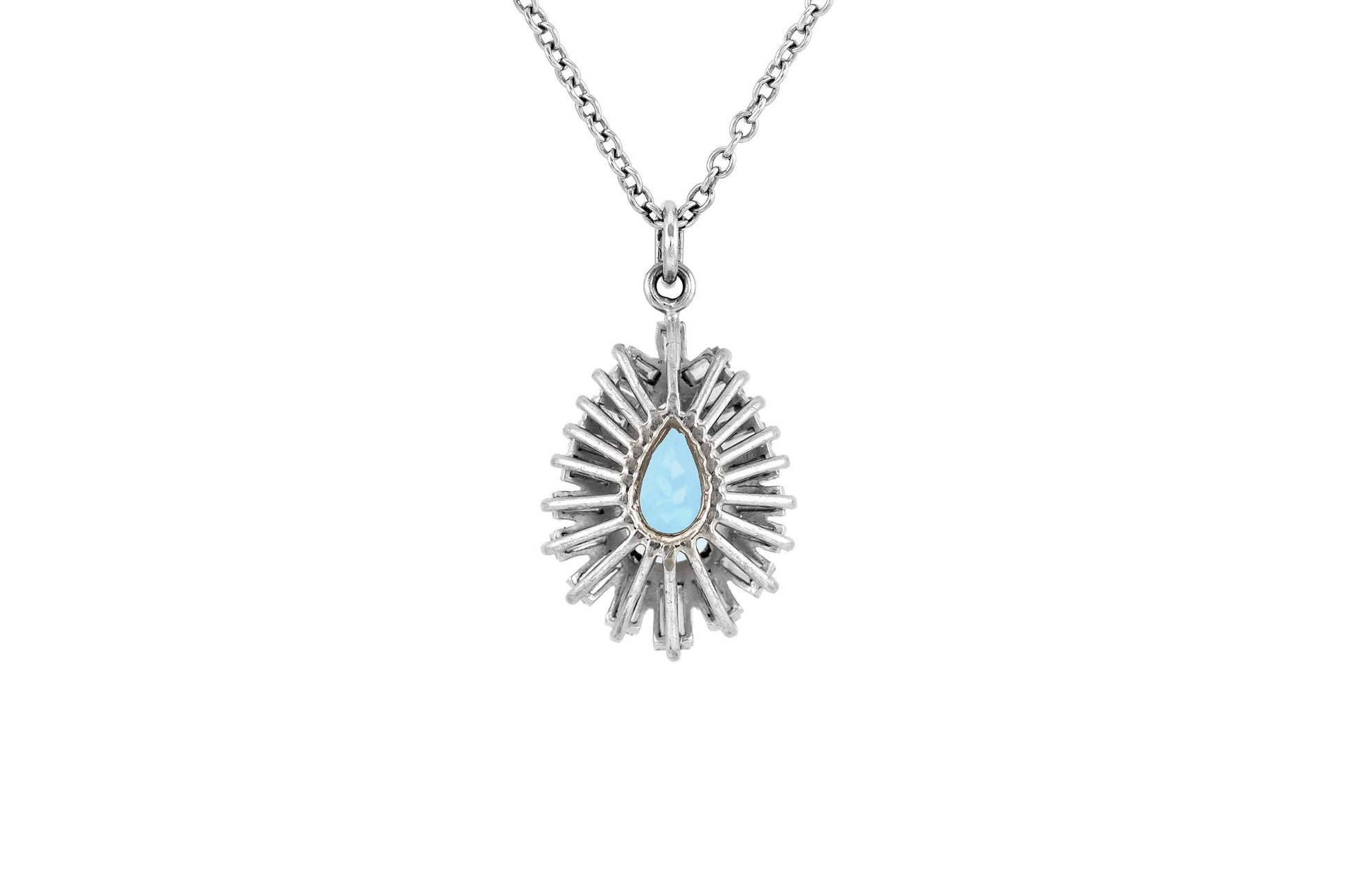 Vintage 1950s 2.50 Carat Pear-Shaped Aquamarine Pendant Necklace with Diamonds