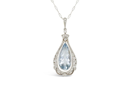 Antique Edwardian 7.00 Carat Pear-Shaped Aquamarine Pendant Necklace