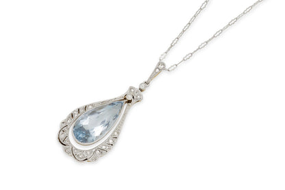 Antique Edwardian 7.00 Carat Pear-Shaped Aquamarine Pendant Necklace