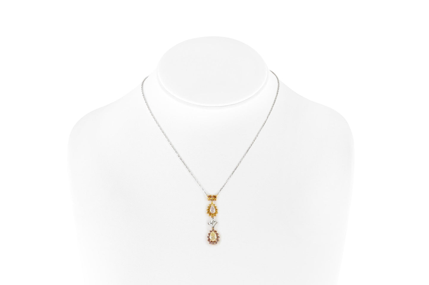 3.20 Carat Multi-Fancy Color Multi-Cut Diamond Drop Pendant Necklace