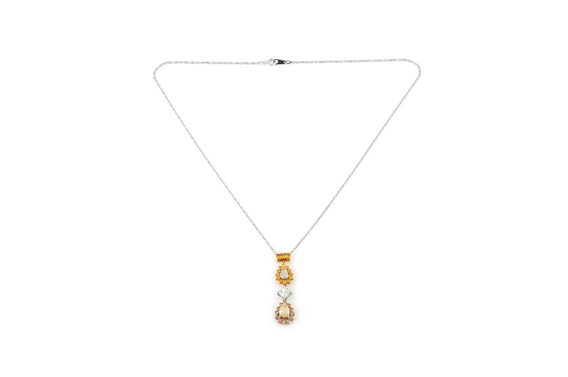 3.20 Carat Multi-Fancy Color Multi-Cut Diamond Drop Pendant Necklace