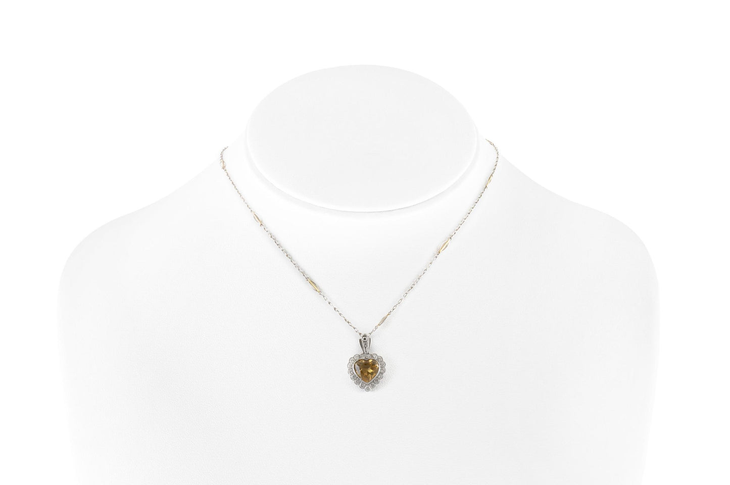 3.00 Carat Heart-Shaped Citrine and 0.90 Carat Diamond Pendant Necklace