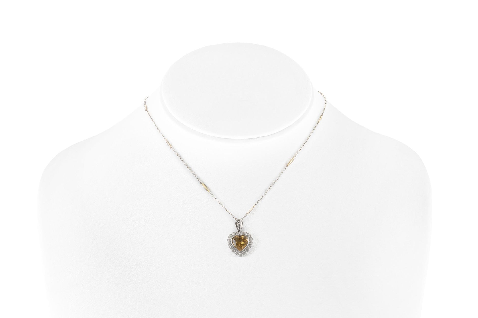 3.00 Carat Heart-Shaped Citrine and 0.90 Carat Diamond Pendant Necklace
