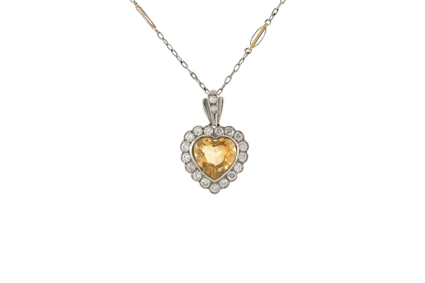 3.00 Carat Heart-Shaped Citrine and 0.90 Carat Diamond Pendant Necklace
