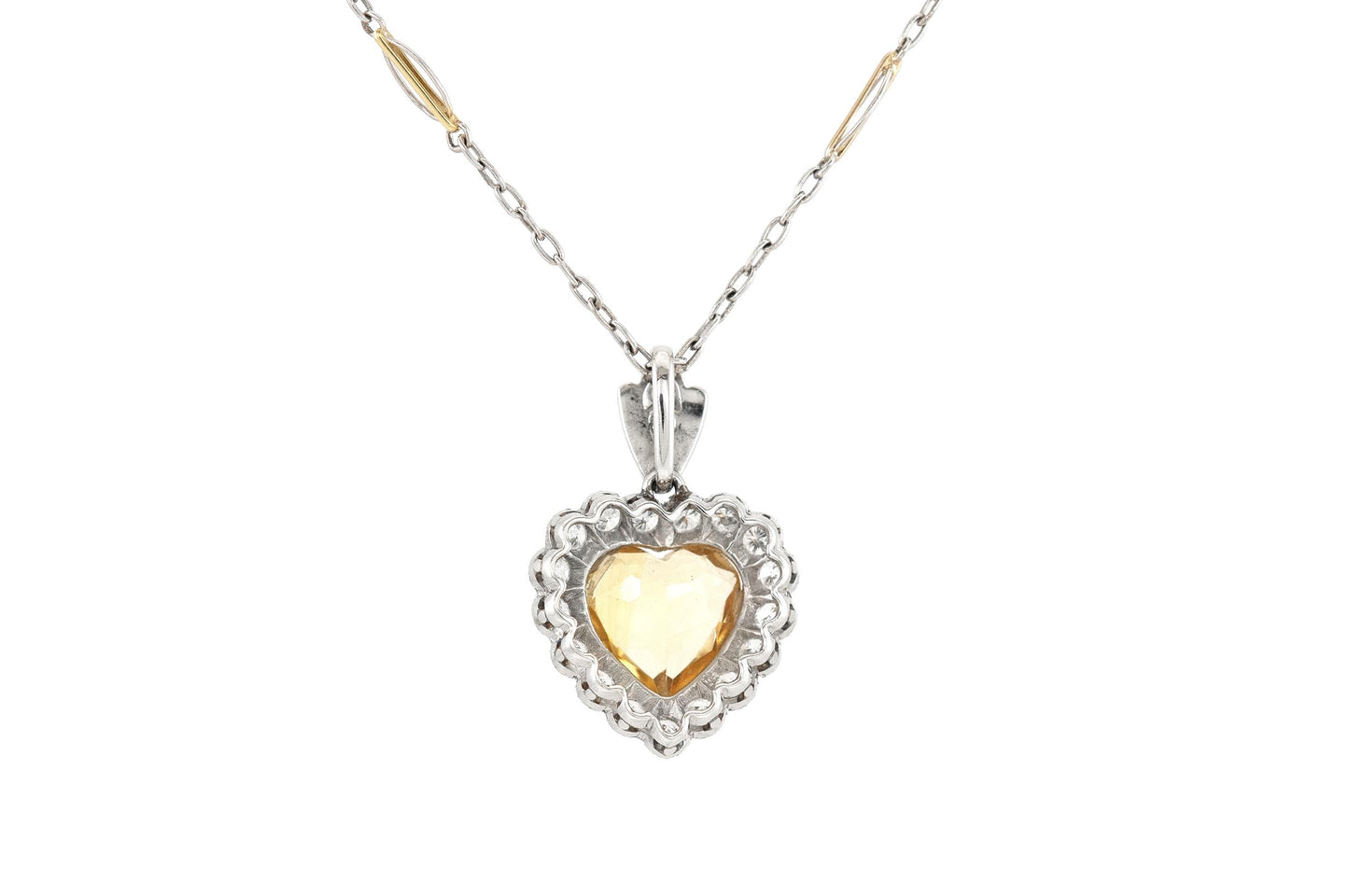3.00 Carat Heart-Shaped Citrine and 0.90 Carat Diamond Pendant Necklace