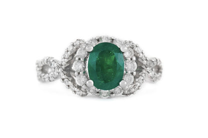 1.07 Carat Oval Cut Emerald Ring with Diamonds
