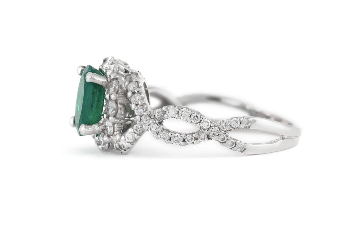 1.07 Carat Oval Cut Emerald Ring with Diamonds