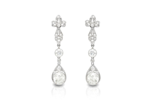 Antique Edwardian 1900s 4.60 Carat Diamond Dangle Earrings
